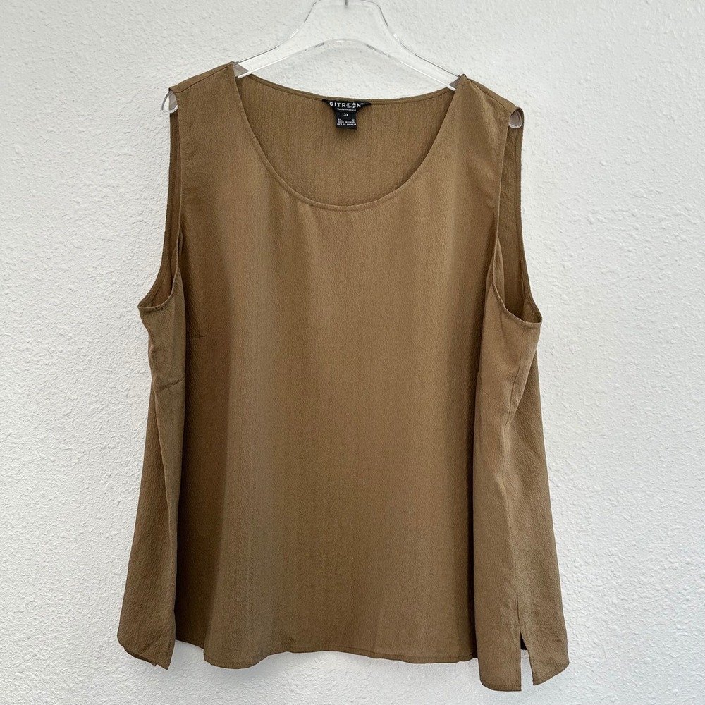 Citron Santa Monica Tank Top Women 3X Brown Silk Textured Shell Sleeveless